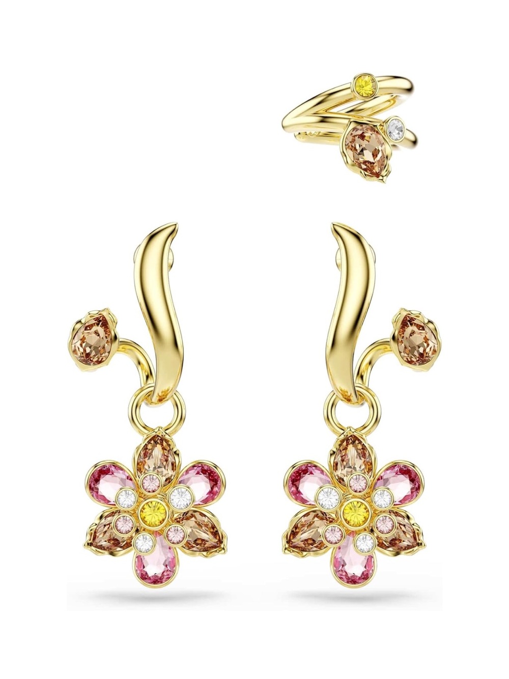 Swarovski Gold Idyllia Floral Drop Earrings and Ear Cuff with Pink and Yellow